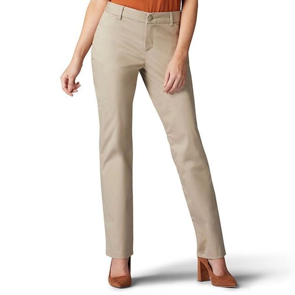 NWT Lee Midrise Trouser 98%cotton Size 18 medium Beige Straight Leg - Picture 1 of 11